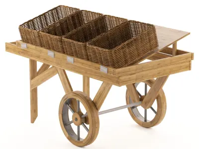 Sellers cart with wicker baskets 3D model