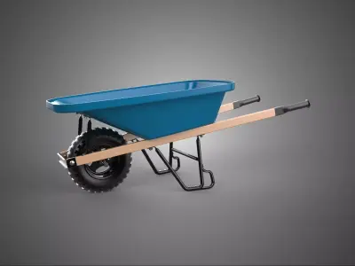 WOOD WOODEN HANDLES HANDLE STEEL FRAME WHEEL BARROW WHEELBARROW 3D model