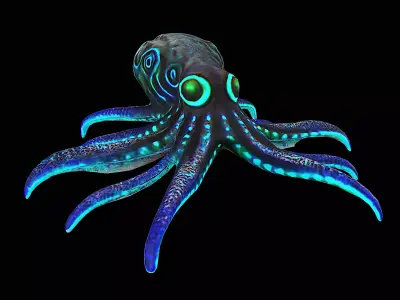 bioluminescent squid octopus Low-poly 3D model