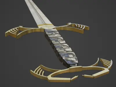 Golden sword PBR HI-poly game ready 3D model