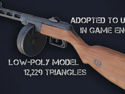 PPSH Submachine Gun Low-poly 3D model