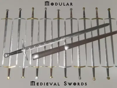 Modular Medieval Sword Asset Pack Low-poly 3D model