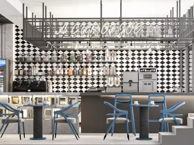 Modern Industrial Coffee Shop Interior Scene 3D model