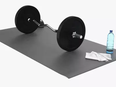 Home Gym EZ Barbell Set with Mat Speaker Towel and Water Bottle 3D model
