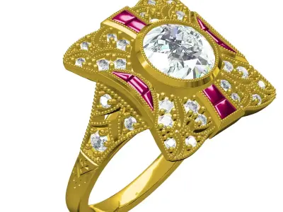 Antique Art Deco Diamond Engagement Ring 3D print model