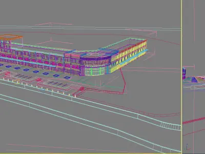 Architecture building with lines 3D model
