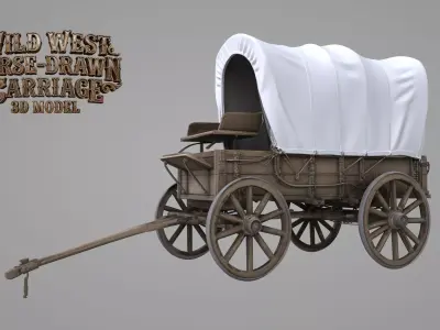 Wild West horse-drawn carriage 3D model  Low-poly 3D model