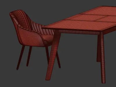 Dining Set two upholstered chairs with wooden legs 3D model