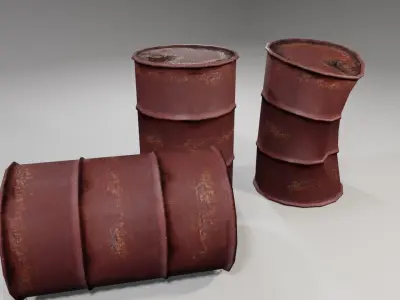 Old Rust Drums and Damaged Drums - Tambor Velho Low-poly 3D model
