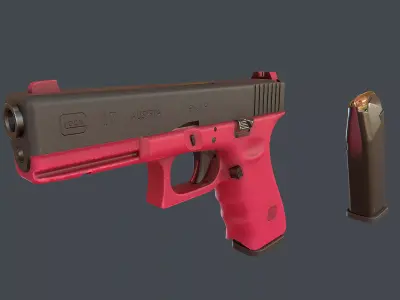 Pink Glock 17 with magazine Low-poly 3D model