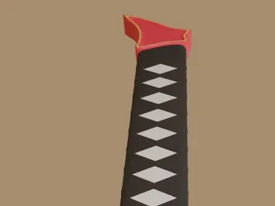 Japanese Katana red game ready asset 3D model