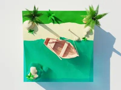 A boat in the tropics tied to the shore 3D model