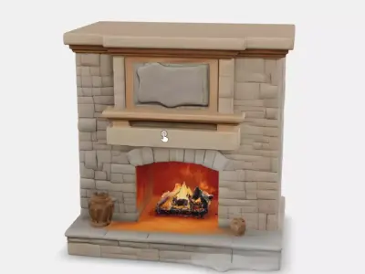Majestic Stone Fireplace Low-poly 3D model