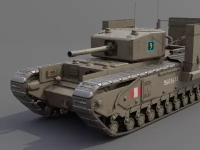Churchill MK III Dieppe Infantry Support Heavy Tank Low-poly 3D model