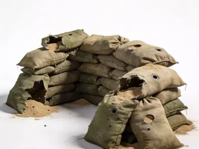 Battle Damaged Military Sandbag Wall 3D Model Low-poly 3D model
