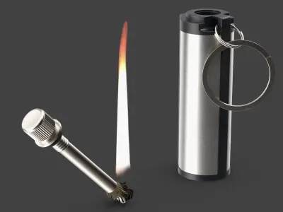 Permanent Lighter in Open State with Visible Wick and Flame 3D model