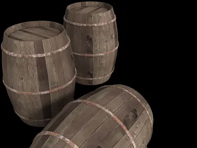 Old Wooden Barrels  for Animation and Games Low-poly 3D model