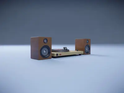 Vinyl player and speakers Low-poly 3D model