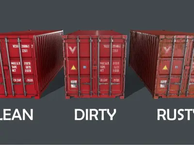 PBR 20 ft Shipping Cargo Container Version 1 - Red Low-poly 3D model