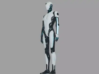 Silver Cyan Cyberpunk Humanoid Robot 3D model