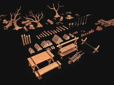 Mobile Village Props Low-poly 3D model