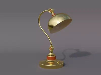 Vintage gold metal desk lamp with wooden trims Low-poly 3D model