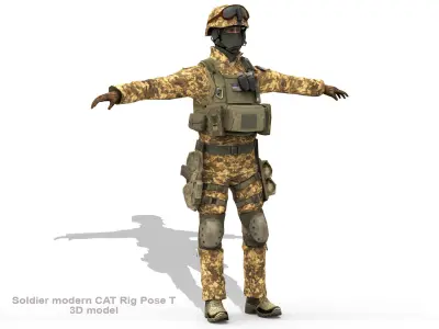Soldier modern CATRig Pose T Low-poly 3D model