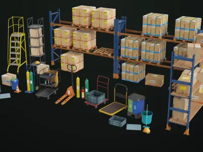 Cargo Pallet Trucks and Set Properties Single Mat PBR Unity UE  Low-poly 3D model