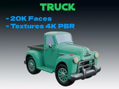 Stylized toon truck Low-poly 3D model