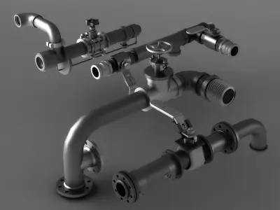 pipe pipes industrial low poly pipeline valve game 3D model