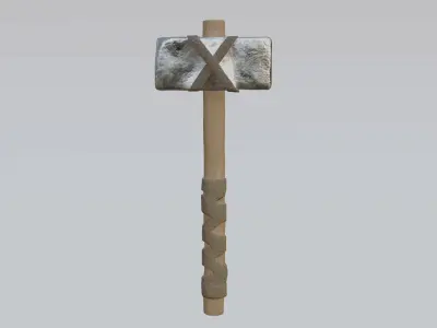 low-poly PBR sledgehammer axe with cross Low-poly 3D model