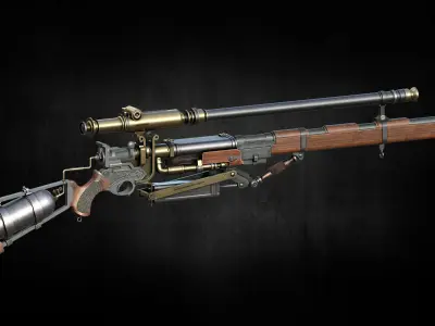 Pneumatic rifle Low poly Game ready model with UDIM  Low-poly 3D model