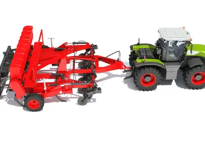 Tractor with Seed Drill 3D model 2