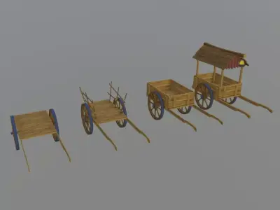Stylized Low Poly Handpainted Cart pack Low-poly 3D model