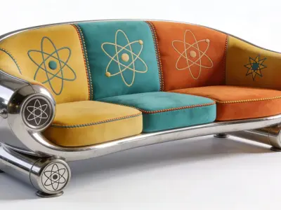 Retro Industrial Atompunk Chrome Sofa 3D Model Low-poly 3D model