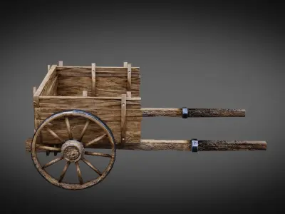 Dirty Medieval Wagon Low-poly 3D model