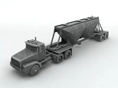 Semi Truck With Dry Cement Trailer Low-poly 3D model