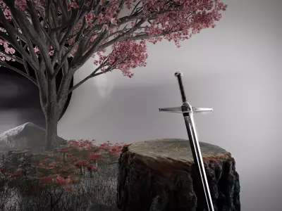 Medieval fancy Sword Silver and steel Low-poly 3D model