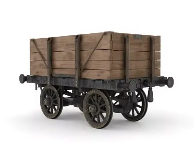 Old Wooden Railway Cargo Wagon 3D Model Low-poly 3D model