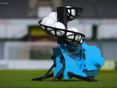 Pitch Trainer with Loaded Ball Rack Blue 3D model