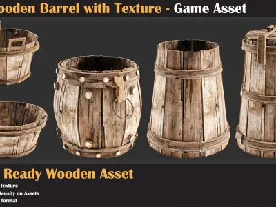 25 Wooden Barrel with Texture - Game Asset   3D model