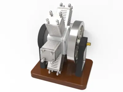6 cylinder radial engine Low-poly 3D model