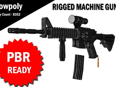 3D Machine Gun Rigged Low-poly 3D model