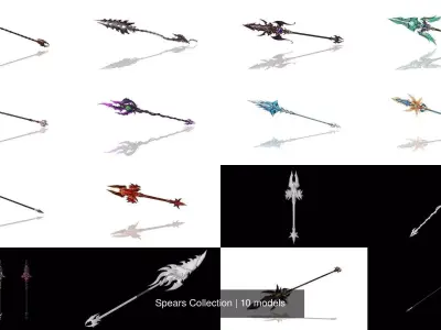 Spears Collection weapon with spike 3D Model Pack