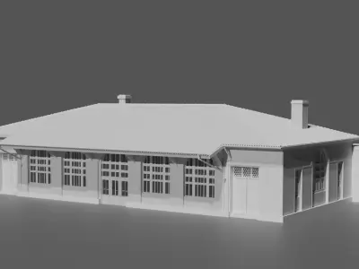 Historic Train Station Low Poly Railway Building Game Ready 3D print model purchase