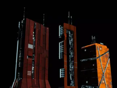 Futuristic City Sci-Fi Fantasy Scenery Low-poly 3D model
