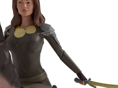 Warrior girl statue Low-poly 3D model