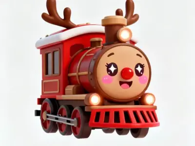 Reindeer Christmas Train Engine 3D Model Cute Rudolph  Low-poly 3D model