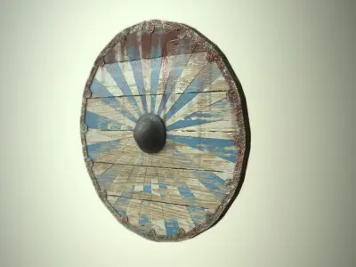 Striped Viking Medieval Shield LP PBR game ready 3x colour Low-poly 3D model