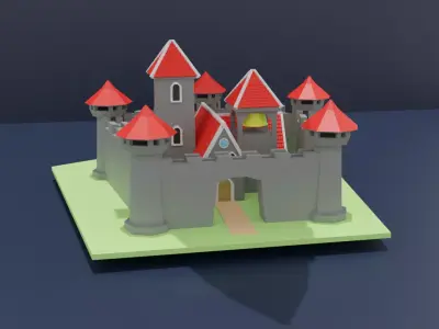 Low Poly Castle Red Low-poly 3D model